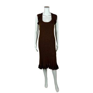 House of Harlow 1960 Dress Women's Medium Brown Sweater Ruffle Sleeve Scoop Neck